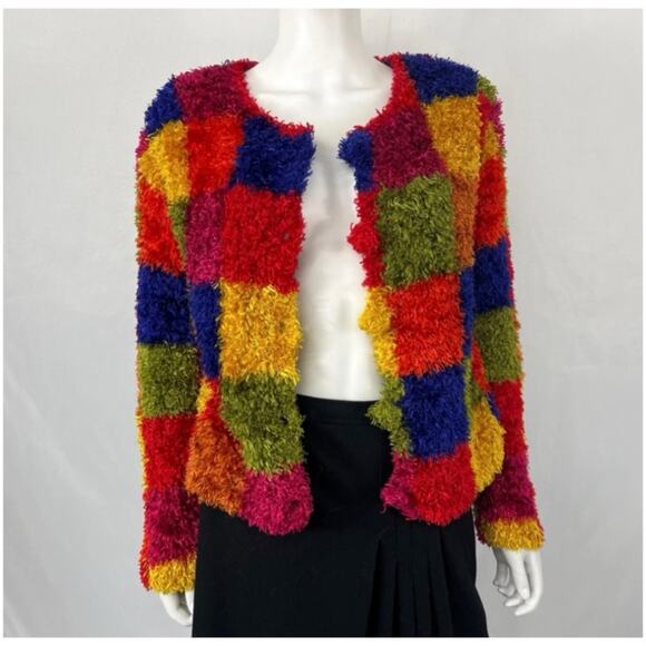 Michael Simon Sweaters - Michael Simon Vintage 90s Women’s Sz M Multicolor Shag Cardigan Sweater Whimsy